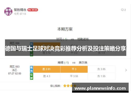 德国与瑞士足球对决竞彩推荐分析及投注策略分享